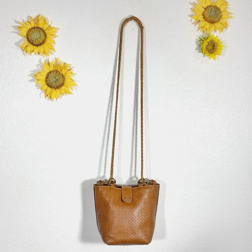 Patricia Nash Leather Weave Cognac Bucket Purse Women’s